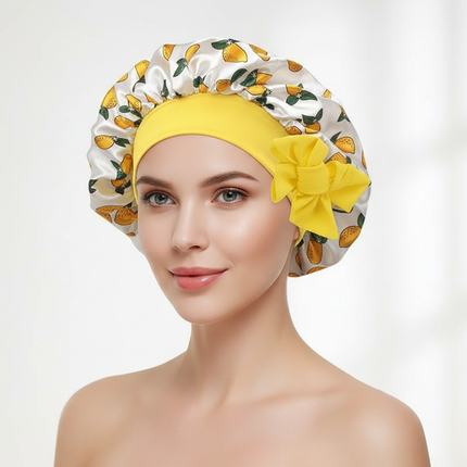 Wide Band Printed Kids Bonnet Shower Cap Silky Bonnet Curly Hair Boy Girls Adjustable Sleep Night Cap Baby Bow HeadWrap