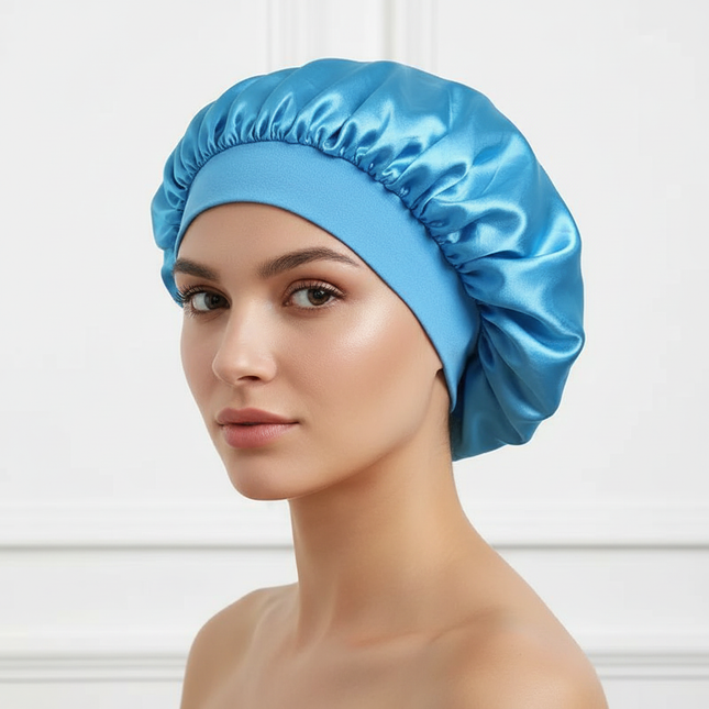 Women Satin Bonnet Hair Bonnet for Sleeping Hair Care Silk Bonnets Solid Wide-brimmed Sleeping Hat with Elastic Soft Band