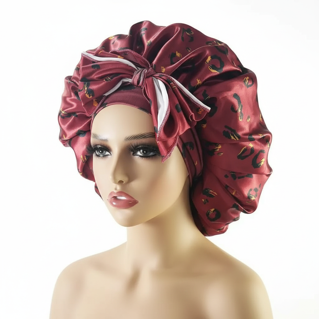 New Large Satin Bonnet Silk Night Sleeping Cap with Head Tie Band Bonnet Edge Wrap for Women Curly Braid Hair