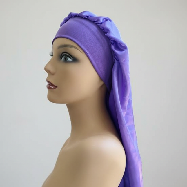 1Pc Simulated Silk Sleeping Hat Curly Hair Oversized Hat Braided Satin Hat Women's Silk Long Barrel Elastic Hairband Hat