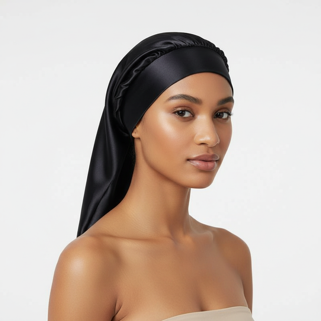 1Pc Simulated Silk Sleeping Hat Curly Hair Oversized Hat Braided Satin Hat Women's Silk Long Barrel Elastic Hairband Hat