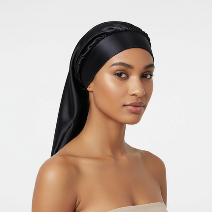 1Pc Simulated Silk Sleeping Hat Curly Hair Oversized Hat Braided Satin Hat Women's Silk Long Barrel Elastic Hairband Hat