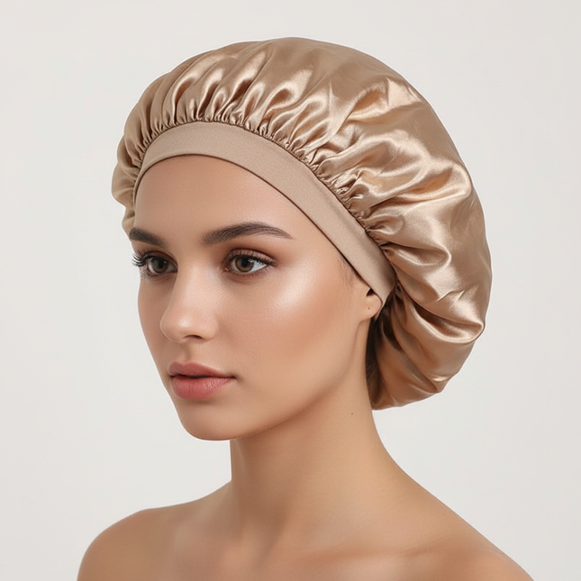 New Women Oversized Silky Hair Soft Elegant Bonnet Solid Color Satin Bonnet Sleeping Night Cap Elastic Shower Bath Hats