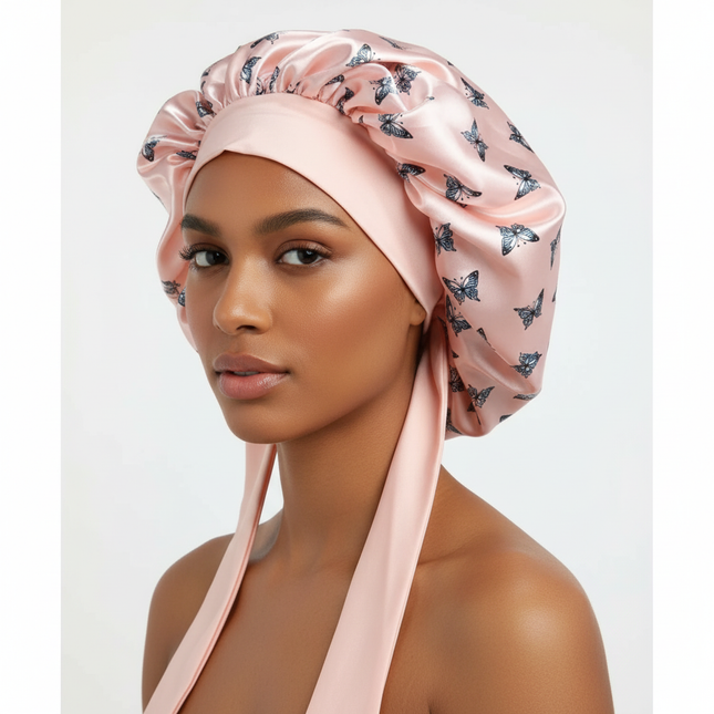 Patterned Satin Silk Sleep Bonnet for Women Long Curly Hair | Adjustable Tie Night Cap Maternity Hair Care Anti-Frizz