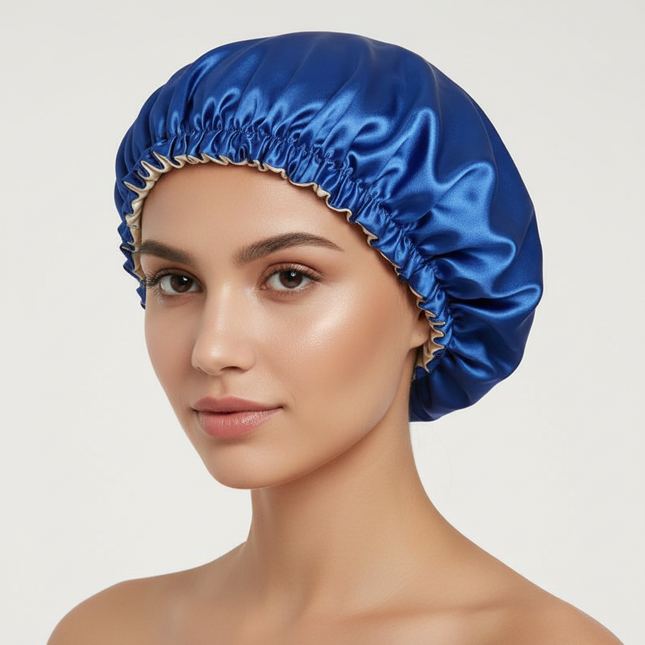 Adjustable Double Layer Satin Bonnet Nightcap Doubleside Women Round Shower Caps Night Sleep Soft Smooth Hat Solid Black Lining