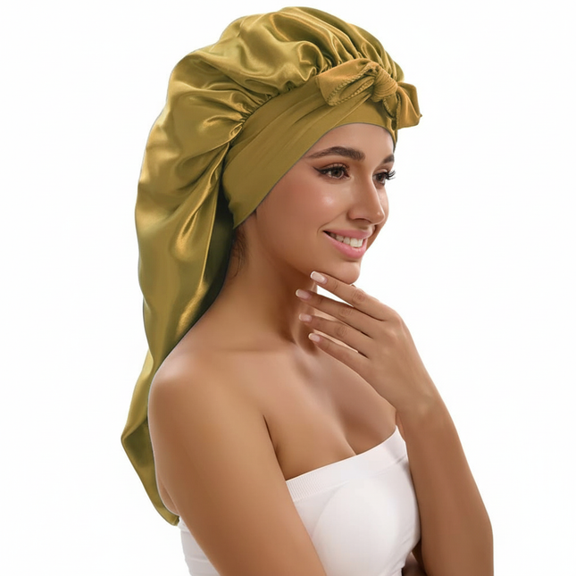 1/2/3pcs Satin Sleep Caps with Ribbon Tie - Black & Pink, Polyester Night Hats for Long Hair, Casual and Stylish Design