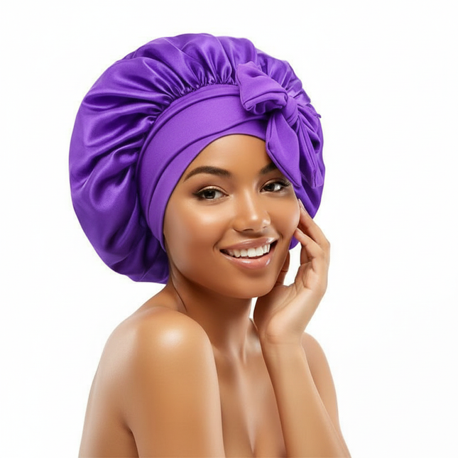 New Women Satin Solid Sleeping Hat Silky Bonnets With Tie Bands Elastic Shower Cap Adjustable Cap For Curly Hair Bonnets