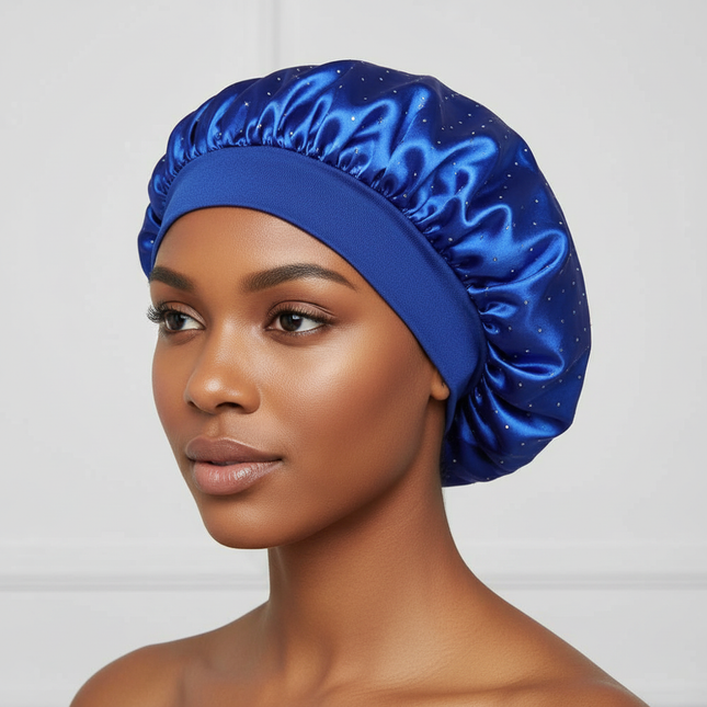 Elegant Wide Band Satin Sleep Hat Soft Adjustable Elasticity Salon Headwrap Rhinestone Decorated Makeup Headband Hair Care