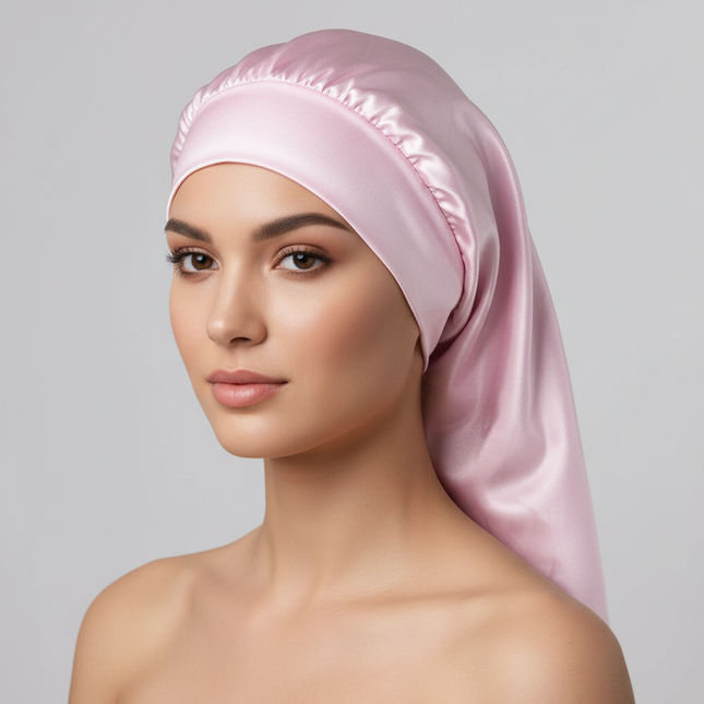 Long Satin Bonnet Sleep Cap Silk Sleeping Cap With Wide Elastic Band Loose Night Hat For Women Braids Curly Hair Natural Hair