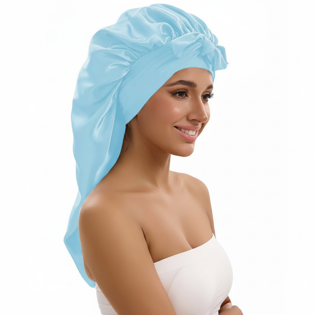 1/2/3pcs Satin Sleep Caps with Ribbon Tie - Black & Pink, Polyester Night Hats for Long Hair, Casual and Stylish Design