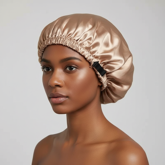 Adjustable Double Layer Satin Bonnet Nightcap Doubleside Women Round Shower Caps Night Sleep Soft Smooth Hat Solid Black Lining