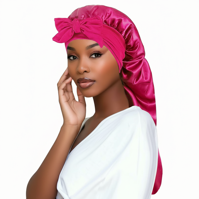 Women Bonnet Satin Sleeping Hat Long Tail Braid Hair Night Sleep Cap Head Cover Bonnets Shower Caps for Sauna Bathing Bonnet