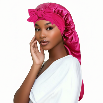 Women Bonnet Satin Sleeping Hat Long Tail Braid Hair Night Sleep Cap Head Cover Bonnets Shower Caps for Sauna Bathing Bonnet