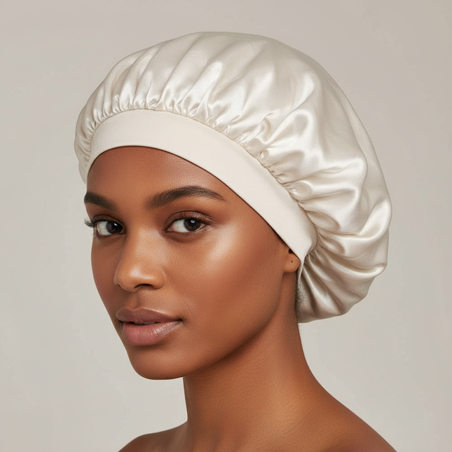 1pc Women's Solid Color Satin Wide-Brimmed Shower Cap, Suitable For Daily Use Silk Bonnet Satin Bonnet