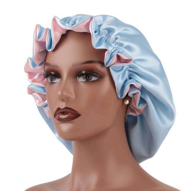 Double satin nightcap flanging wooden ear shower cap lace home hat Queen Lady Princess Hat