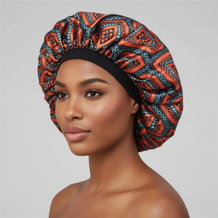 New Women's Extra Large Hair Cap For Sleeping African Printed Satin Cap Elastic Night Turban Artificial Silk Chemo Bonnet
