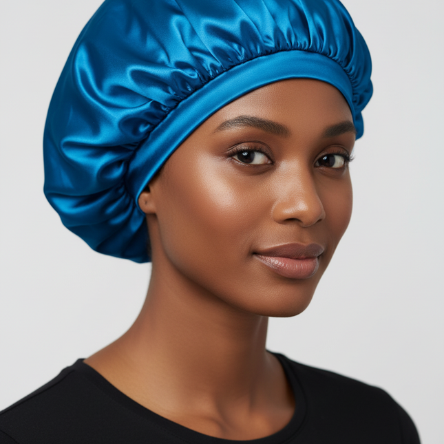 1pc Women's Solid Color Satin Wide-Brimmed Shower Cap, Suitable For Daily Use Silk Bonnet Satin Bonnet