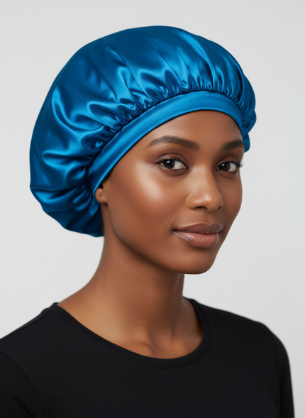 1pc Women's Solid Color Satin Wide-Brimmed Shower Cap, Suitable For Daily Use Silk Bonnet Satin Bonnet