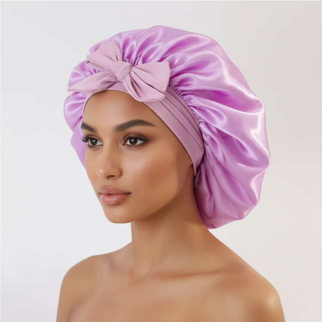 Women Satin Bonnet Solid Sleeping Hat Stretchy Tie Band Elastic Night Shower Cap Adjustable Hair Head Cover Bonnet for Women