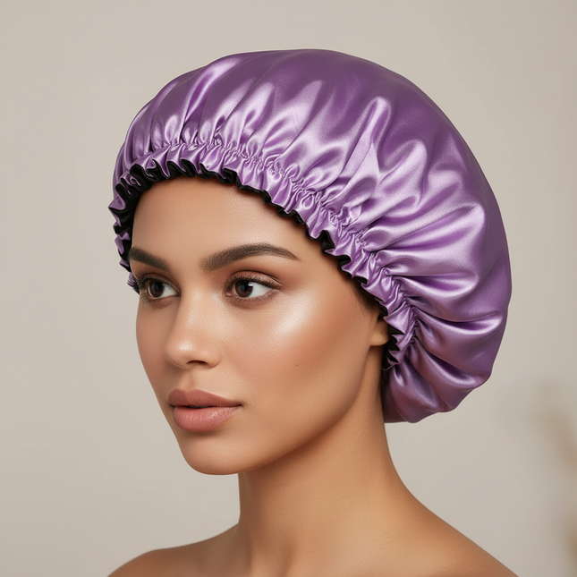 Women'S Satin Shower Caps Solid Bonnets Wide-Brimmed Night Sleeping Bathing Hat Unisex Head Wrap Elastic Band Hair Care Bonnet