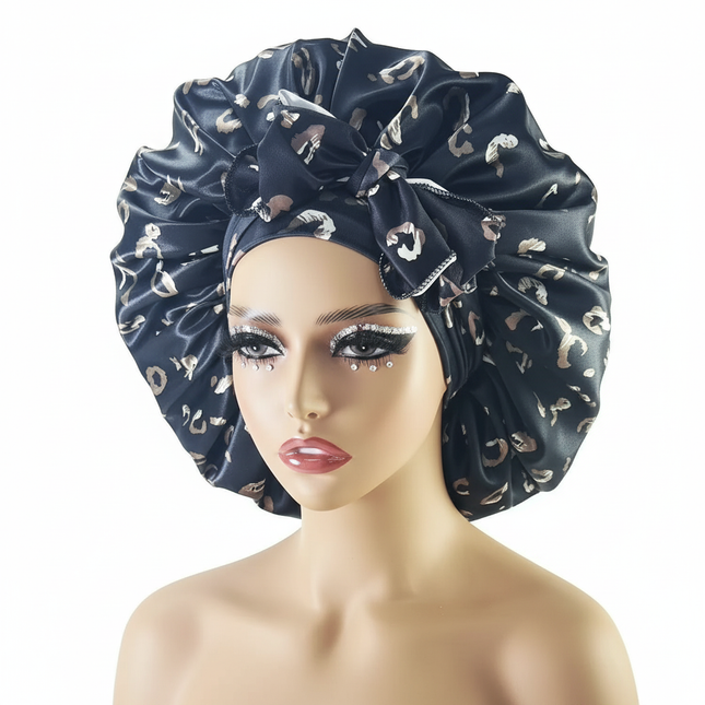 New Large Satin Bonnet Silk Night Sleeping Cap with Head Tie Band Bonnet Edge Wrap for Women Curly Braid Hair