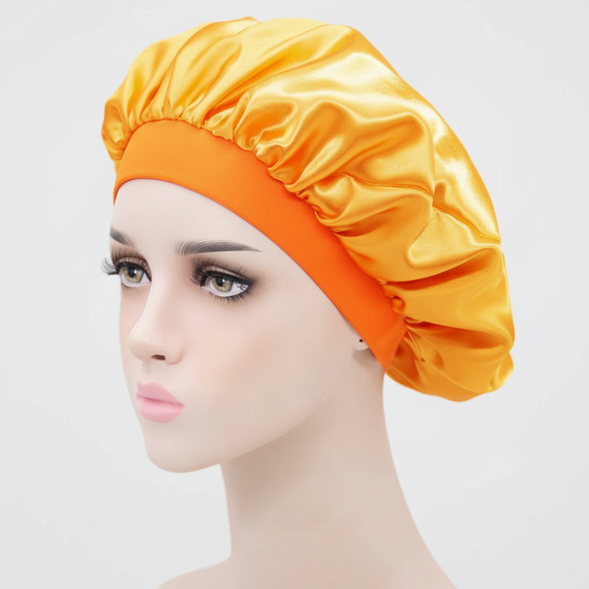 Unisex Imitation Silk Sleeping Hat Black Wine Navy Elastic Narrow Head Satin Bonnet Night Sleeping Shower Cap Hair Styling Tool