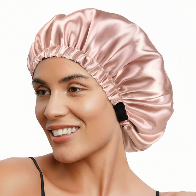 Reversible Double Layer Satin Sleeping Bonnet Adjustable Hypoallergenic Hair Cap for Adults Soft Pink Blush Color Options Like