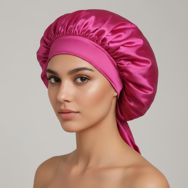 New Women Satin Solid Sleeping Hat Silky Bonnets With Tie Bands Elastic Shower Cap Adjustable Cap For Curly Hair Bonnets