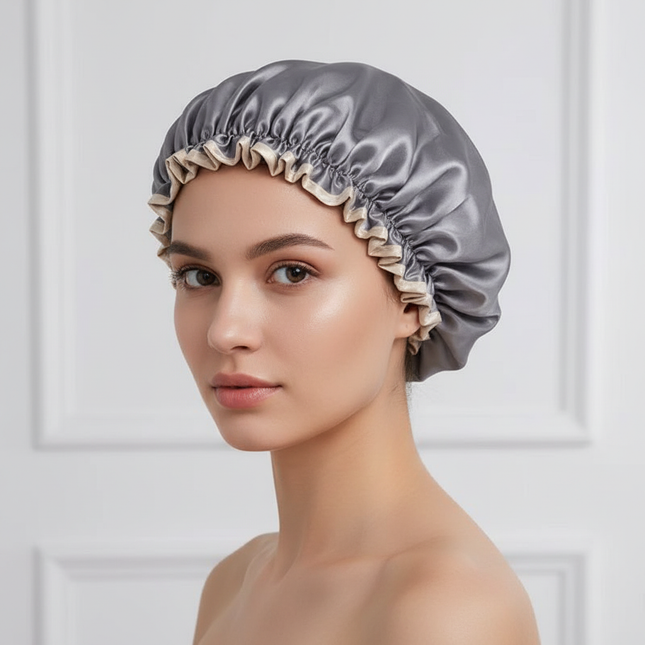 Double Layer Shower Cap Women Waterproof Thickened Reusable Oil Proof Kitchen Hair Cover Bonnet Satin Hair Bonnet for Sleeping