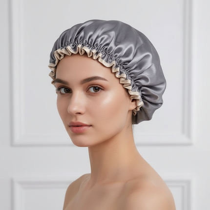 Double Layer Shower Cap Women Waterproof Thickened Reusable Oil Proof Kitchen Hair Cover Bonnet Satin Hair Bonnet for Sleeping