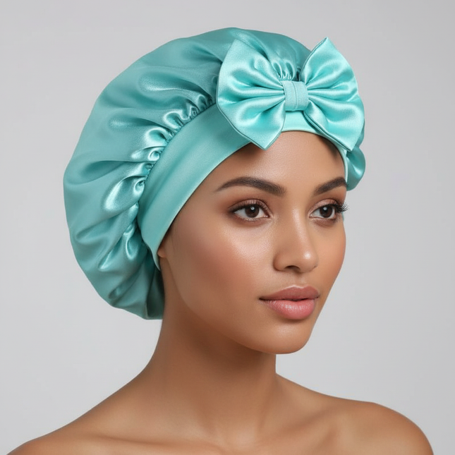 Women Satin Bonnet Solid Sleeping Hat Stretchy Tie Band Elastic Night Shower Cap Adjustable Hair Head Cover Bonnet for Women