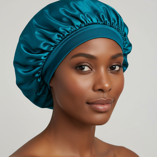 1pc Women's Solid Color Satin Wide-Brimmed Shower Cap, Suitable For Daily Use Silk Bonnet Satin Bonnet