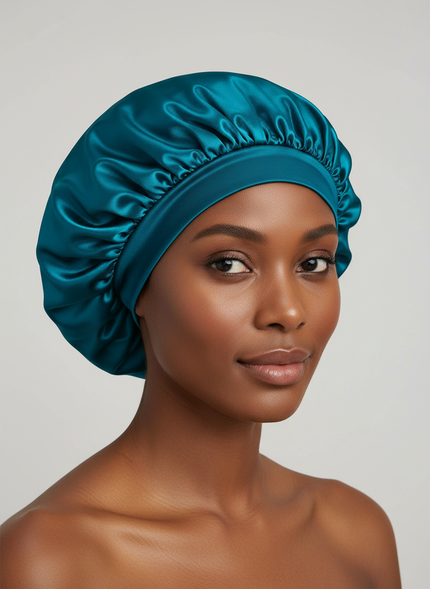 1pc Women's Solid Color Satin Wide-Brimmed Shower Cap, Suitable For Daily Use Silk Bonnet Satin Bonnet