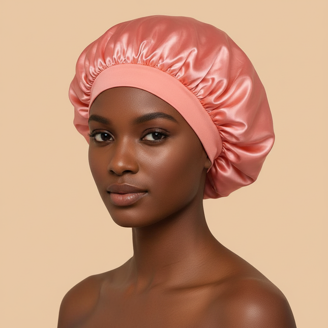 1pc Women's Solid Color Satin Wide-Brimmed Shower Cap, Suitable For Daily Use Silk Bonnet Satin Bonnet
