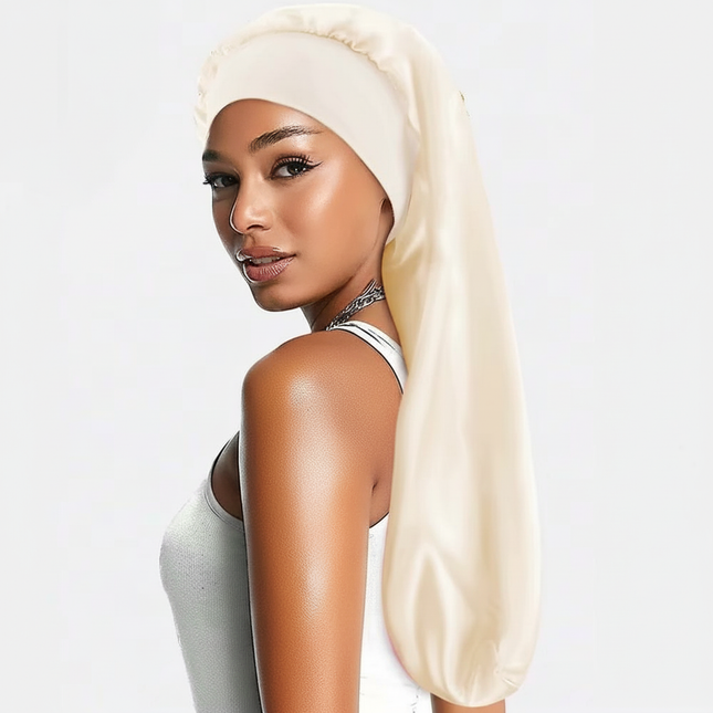 Soft Black Satin Hair Bonnet for Sleep & Shower - Elastic, Comfortable Wrap for Hair Protection and Style Preservation