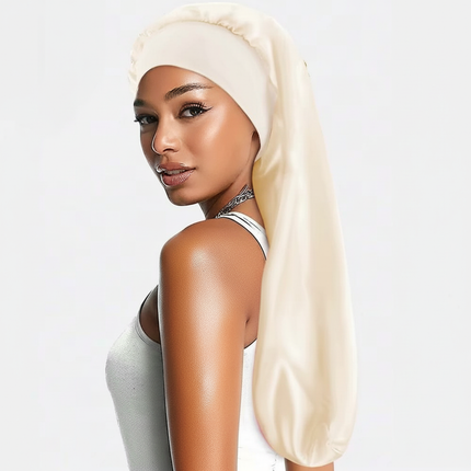 Soft Black Satin Hair Bonnet for Sleep & Shower - Elastic, Comfortable Wrap for Hair Protection and Style Preservation