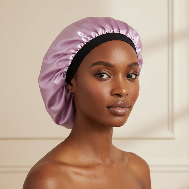 Sleep Bonnet Large Size Black Slim Band Elastic Shiny Headwear Soft Women Long Curly Hair Wrap Satin Hat Sleeping Home Supplies