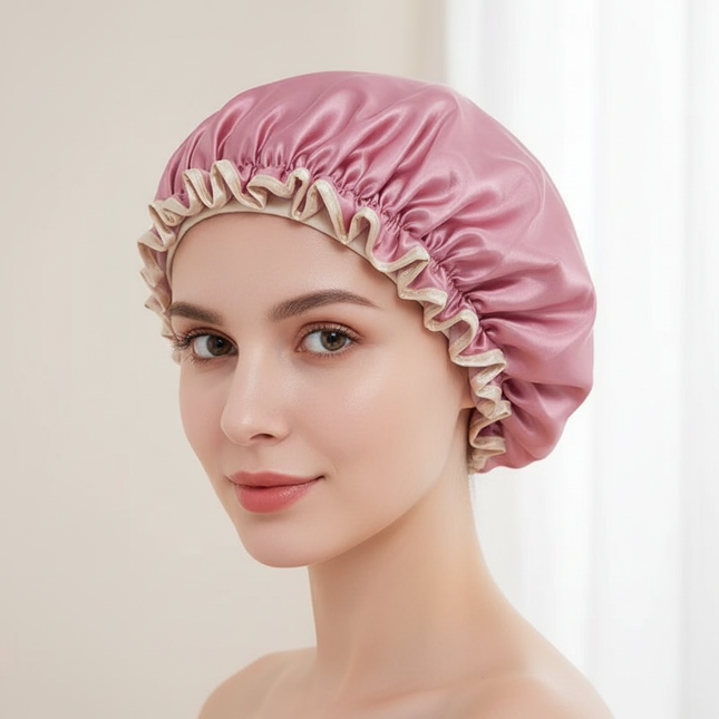 Double Layer Shower Cap Women Waterproof Thickened Reusable Oil Proof Kitchen Hair Cover Bonnet Satin Hair Bonnet for Sleeping