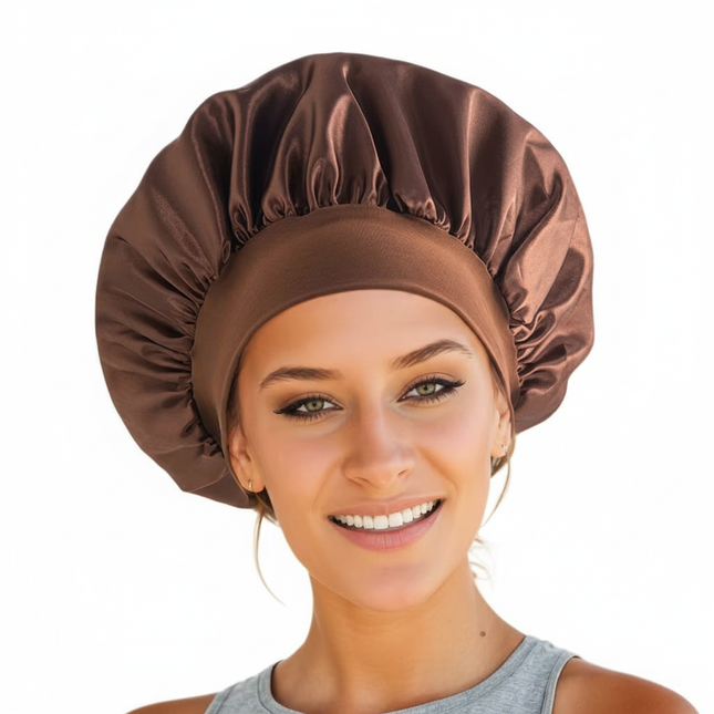 New Satin Wide Brim Nightcap Silky Bonnet Hair Wrap For Sleeping Sleep Cap With Elastic Soft Band Styling Cap Wash Face Nightcap