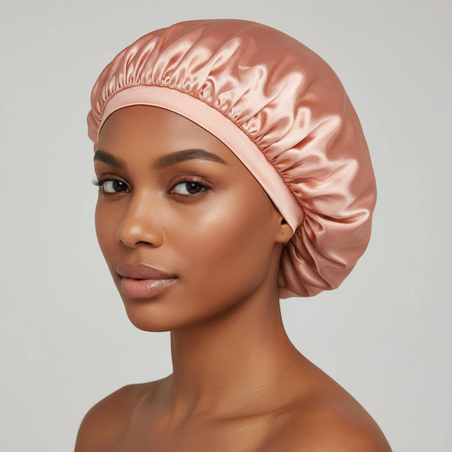 Adjustable Double Layer Satin Bonnet Nightcap Doubleside Women Round Shower Caps Night Sleep Polyester Hat Solid Black Lining