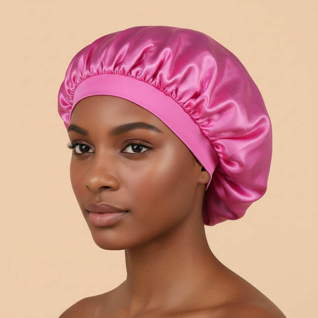 1pc Women's Solid Color Satin Wide-Brimmed Shower Cap, Suitable For Daily Use Silk Bonnet Satin Bonnet