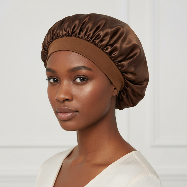 Women Satin Bonnet Hair Bonnet for Sleeping Hair Care Silk Bonnets Solid Wide-brimmed Sleeping Hat with Elastic Soft Band