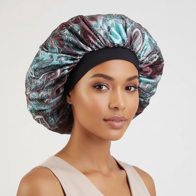 New Women's Extra Large Hair Cap For Sleeping African Printed Satin Cap Elastic Night Turban Artificial Silk Chemo Bonnet