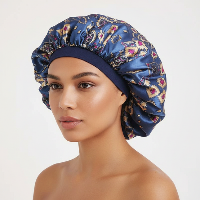 New Women's Extra Large Hair Cap For Sleeping African Printed Satin Cap Elastic Night Turban Artificial Silk Chemo Bonnet