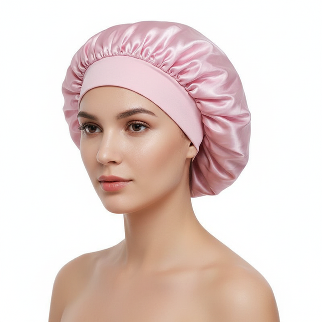 New Women Satin Solid Sleeping Hat Silky Bonnets With Tie Bands Elastic Shower Cap Adjustable Cap For Curly Hair Bonnets