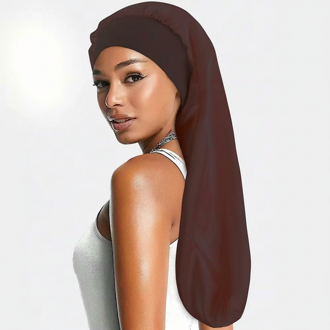Soft Black Satin Hair Bonnet for Sleep & Shower - Elastic, Comfortable Wrap for Hair Protection and Style Preservation