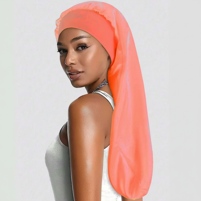 Soft Black Satin Hair Bonnet for Sleep & Shower - Elastic, Comfortable Wrap for Hair Protection and Style Preservation