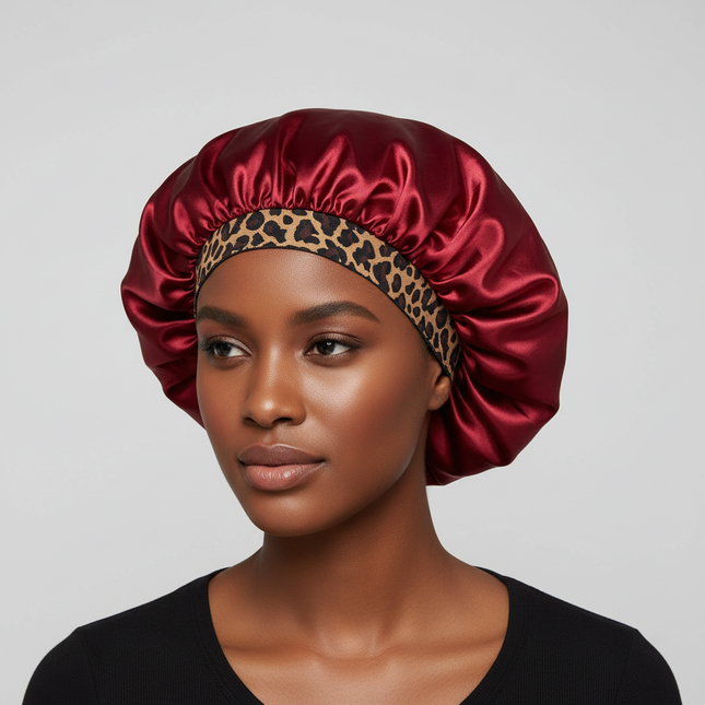 2024 New Fashion Satin Sleeping Hat Night Sleep Hair Care Bonnet Nightcap Popular Leopard Silk Wide-Brimmed Shower Cap