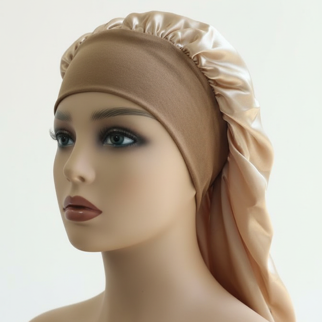1Pc Simulated Silk Sleeping Hat Curly Hair Oversized Hat Braided Satin Hat Women's Silk Long Barrel Elastic Hairband Hat