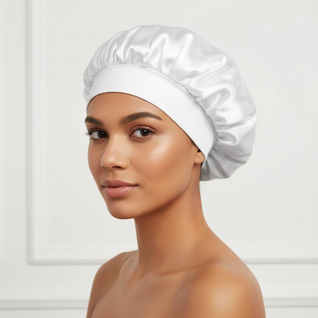 Women Satin Bonnet Hair Bonnet for Sleeping Hair Care Silk Bonnets Solid Wide-brimmed Sleeping Hat with Elastic Soft Band